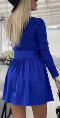 Синее платье пышное куколка электрик bershka 42 44 с креп шифон
