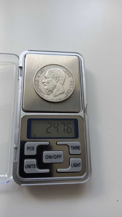 Монета 5 франков  Леопольд II серебро 900
