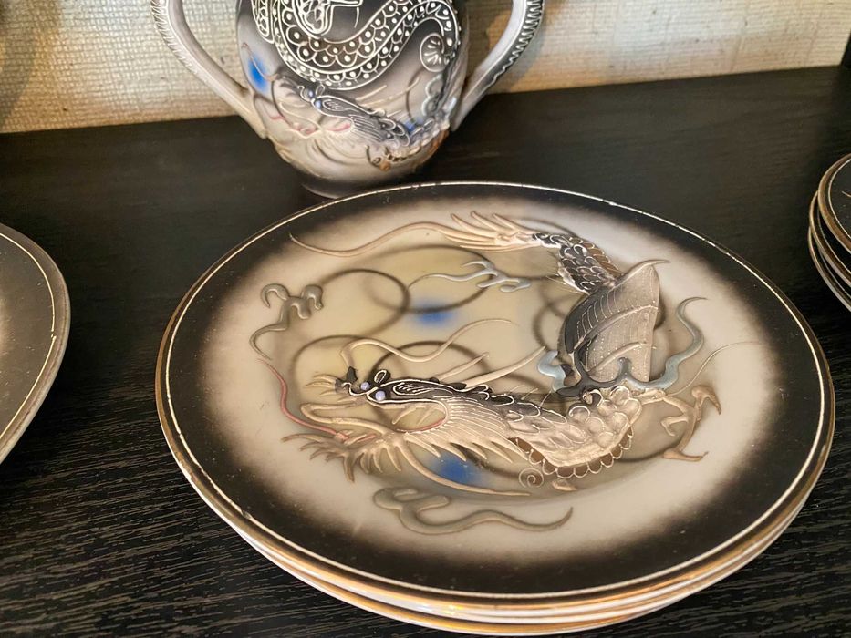 servico chines tons cinzento varias pecas  antigo