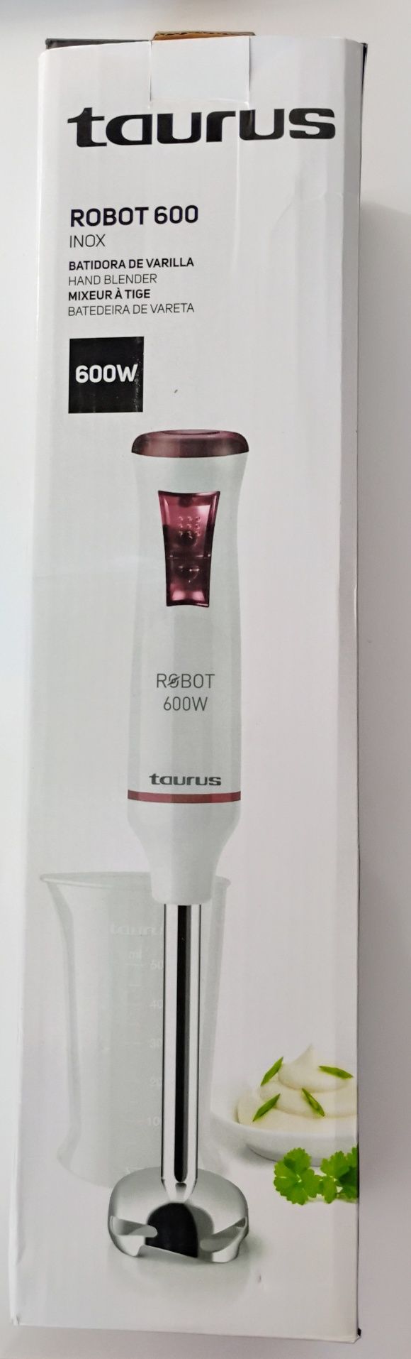 Blender ręczny Taurus Robot 600, 0,5 l, nierdzewny, biało-fioletowy