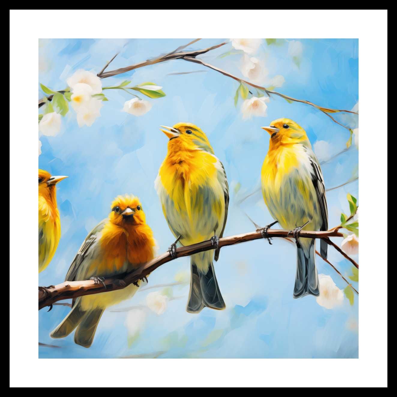 Plakat 50x50cm Wiosenne Pogwizdy | Ptaki Kanarki Niebo do SALONU