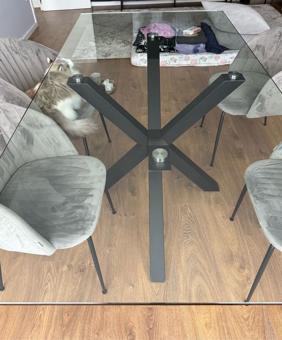 Mesa vidro transparente e pernas de aço 200 x 100 cm