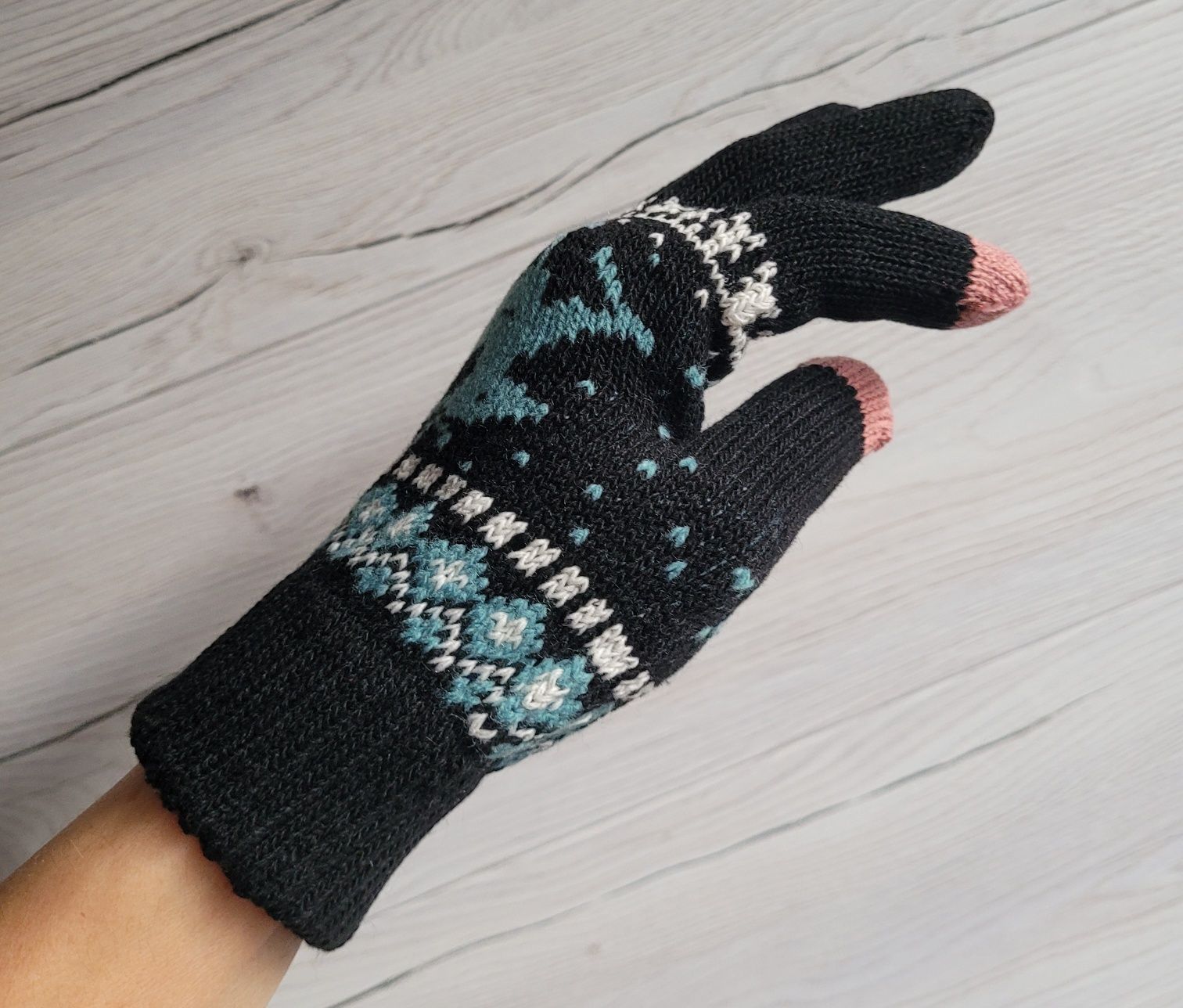 Ciepłe Rękawiczki z printem zimowym Nowe