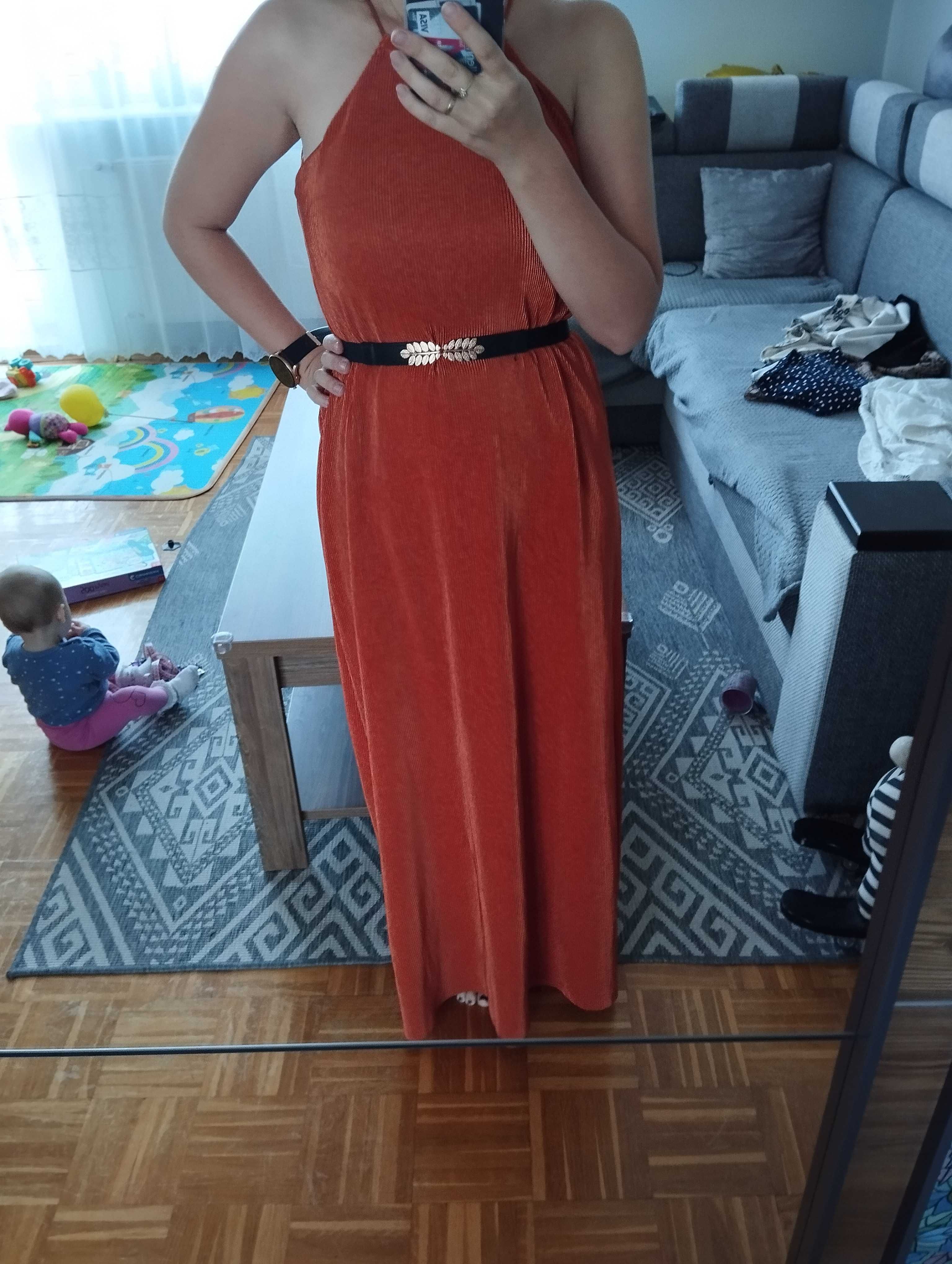 pomarańczowa długa sukienka