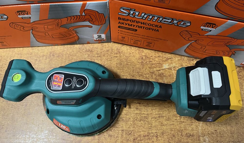 Акумуляторна віброприсоска для плитки Sturmax VSM20120CR 120кг 160мм