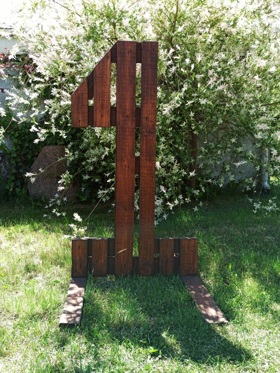 Drewniana cyfra 1 urodziny roczek boho