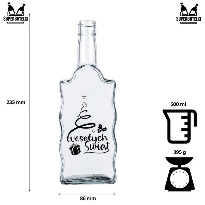 Butelka FALA 500 ml z nadrukiem ŚWIĄTECZNYM butelka na nalewki soki