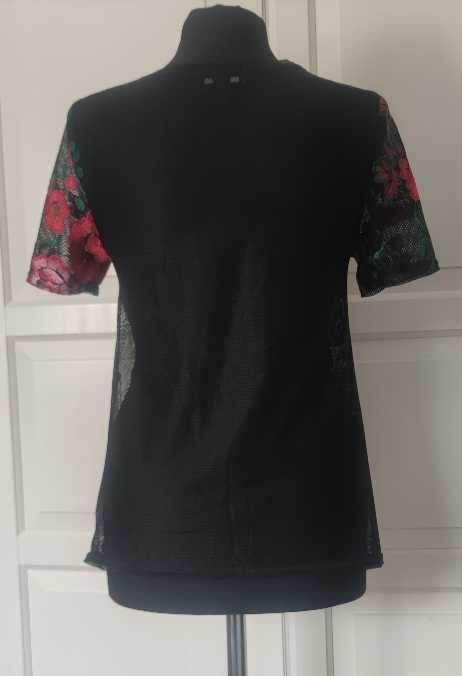 Czarna bluzka w kwiaty czerwone New Look 34 XS