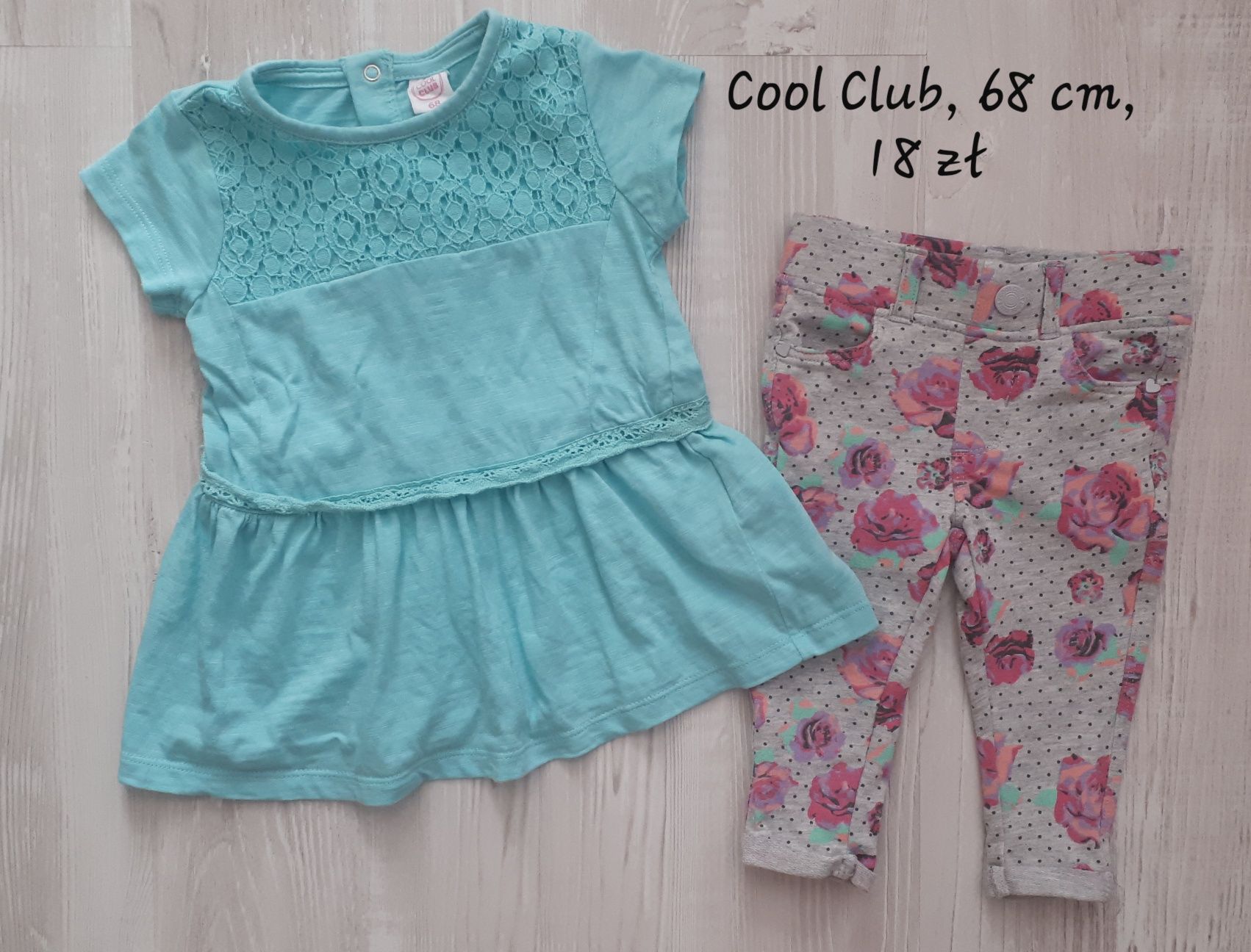 Komplet Cool Club Smyk miętowa tunika tregginsy kwiatuszki 3-6 68cm