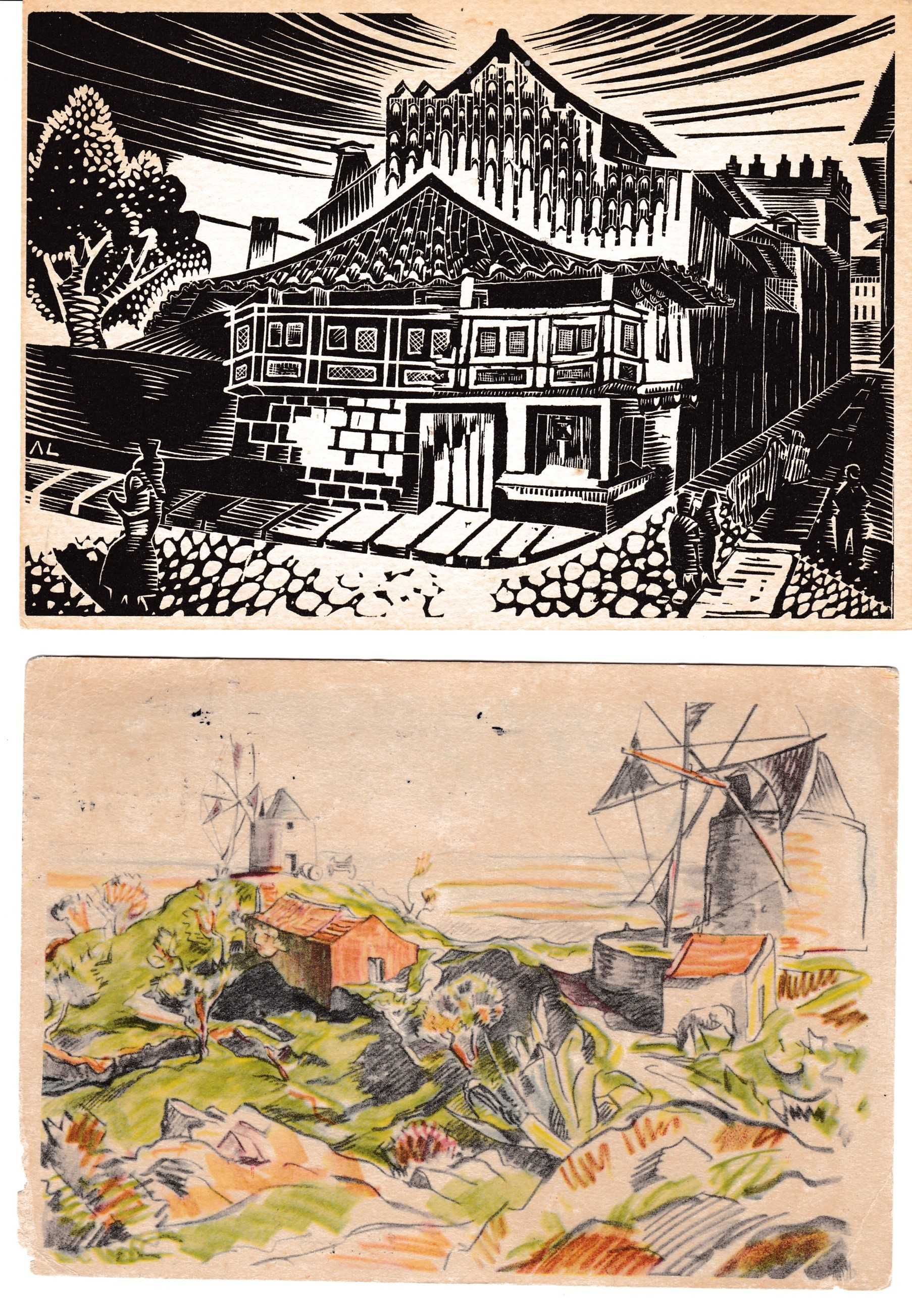 2  postais inteiros ilustrados dos CTT (com selo pré-impresso) de 1953
