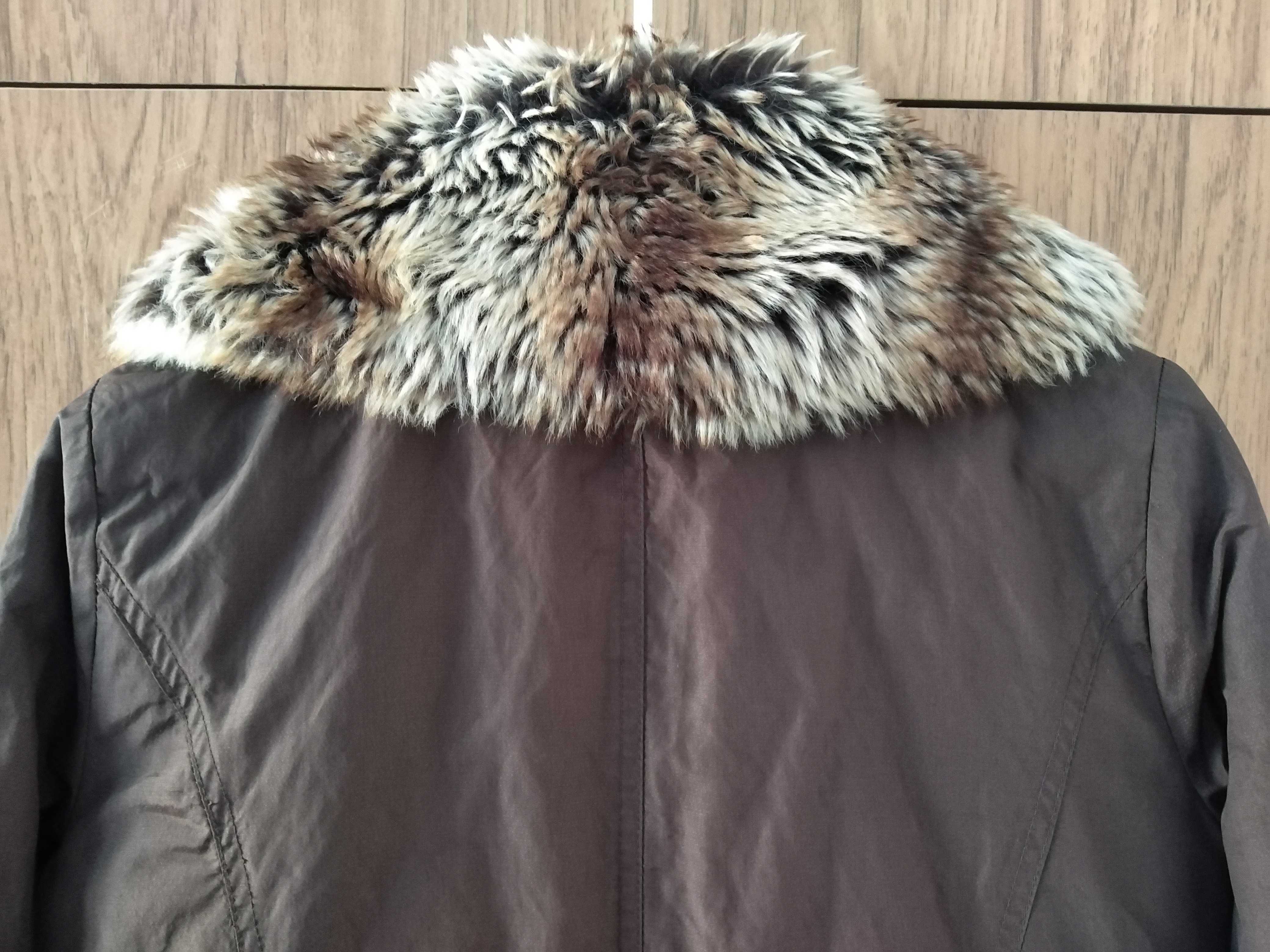 MARKS&SPENCER kurtka parka khaki futerko 38 40 M L