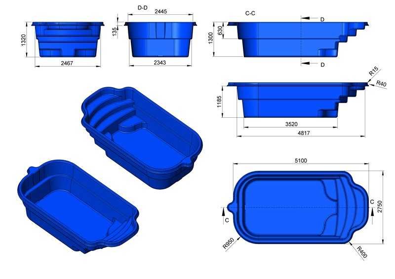 Basen ogrodowy poliestrowy 5,18 x 2,75 x 1,30 od producenta, PREMIUM
