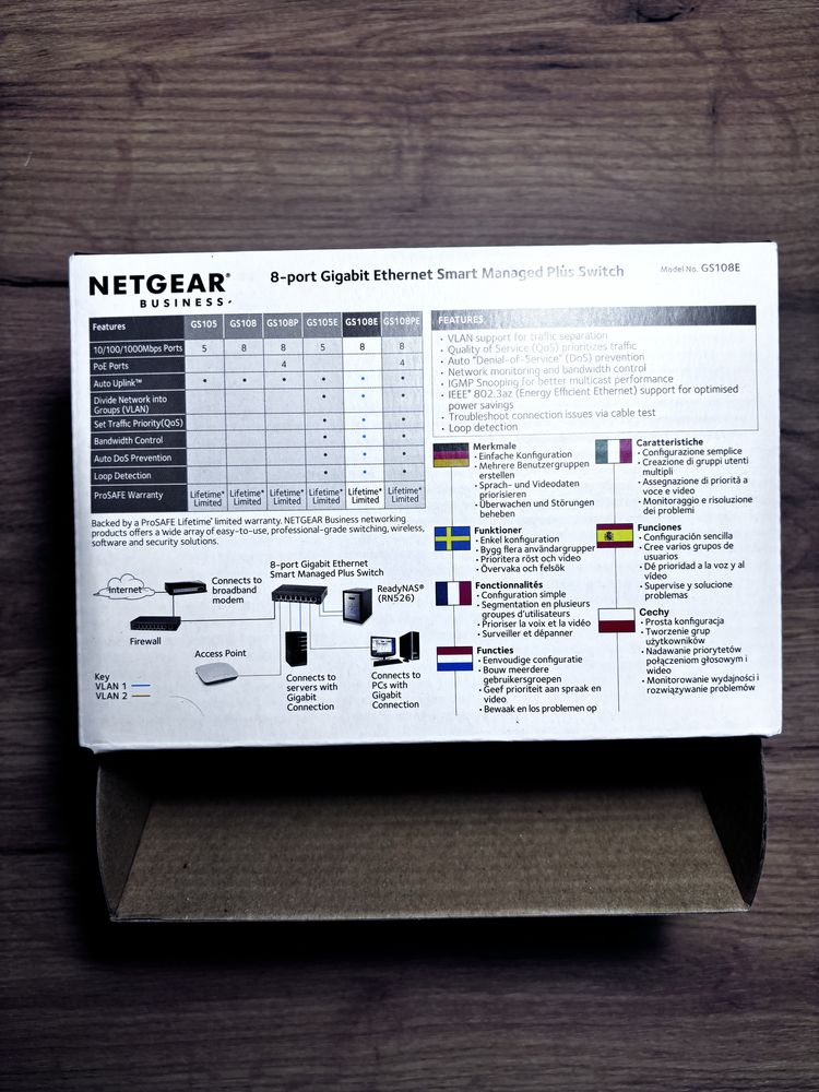NETGEAR GS108E 8-Port Gigabit Ethernet Smart Managed Plus Switch