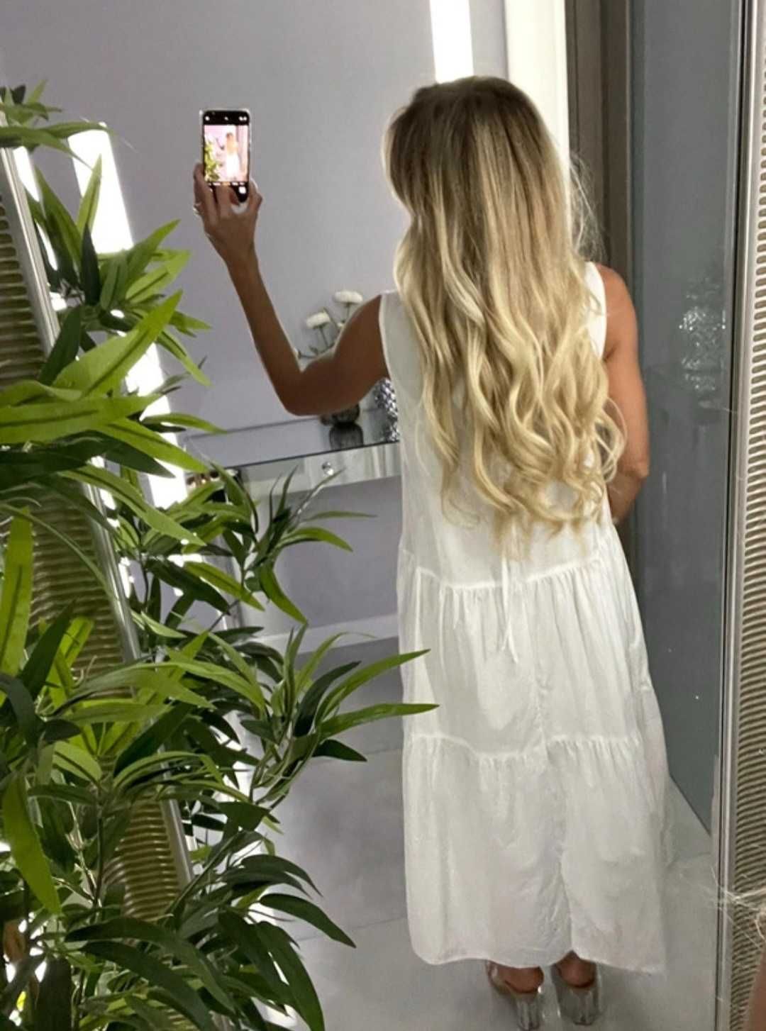 Reserved dluga biala bawełniana sukienka na lato M