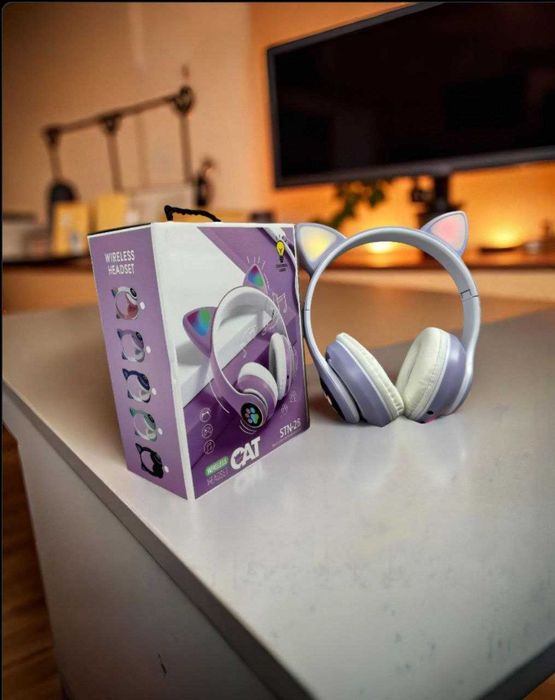 Нові bluetooth навушники з вушками та яскравою led-підсвіткою