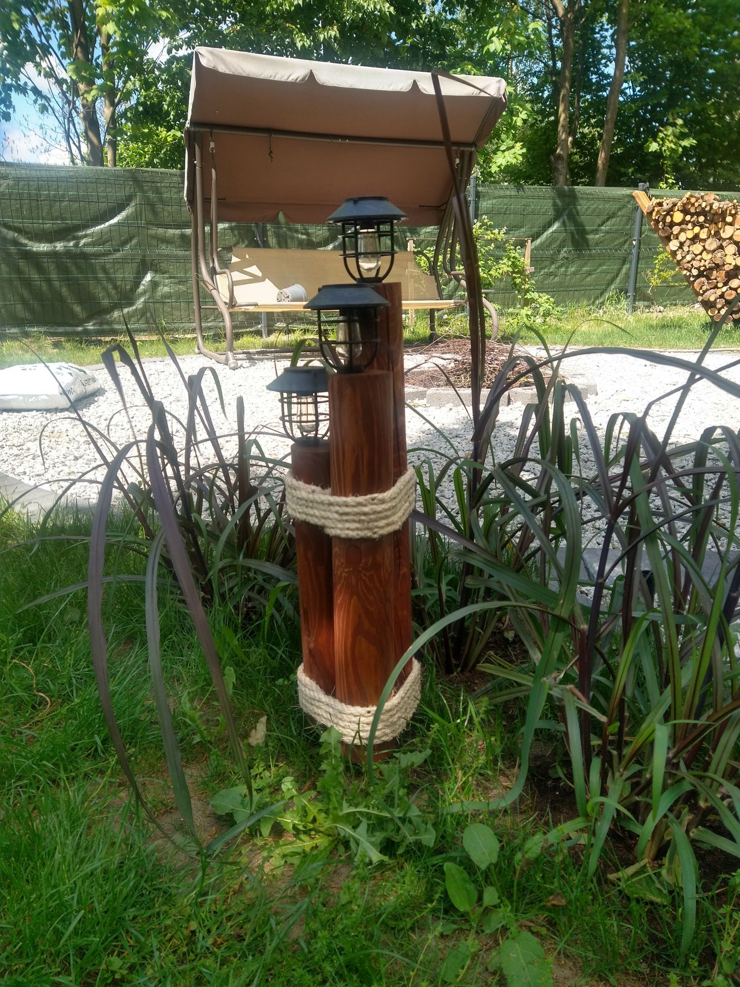 Lampka 3 płomienna na drewnie