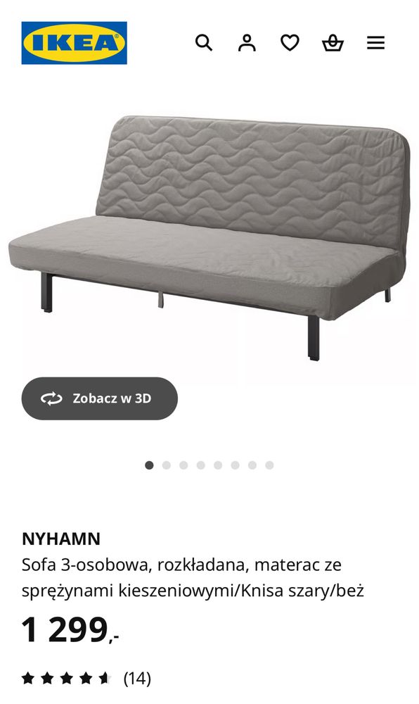 Sofa 3 osobowa ikea zółta NYHAMN