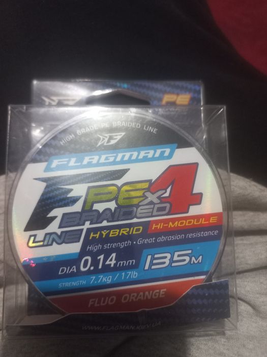Шнур Flagman PE Hybrid F4 135м / 0.14мм / 7.7кг / 10Lb FluoOrange