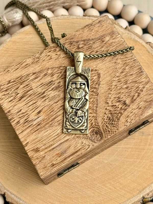 Naszyjnik stalowy Perun słowiański amulet wojownik runy etno