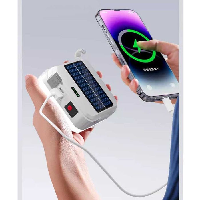 Кемпинговый фонарь с солнечной батареей K7-90, 2 АКБ 18650 Power Bank.