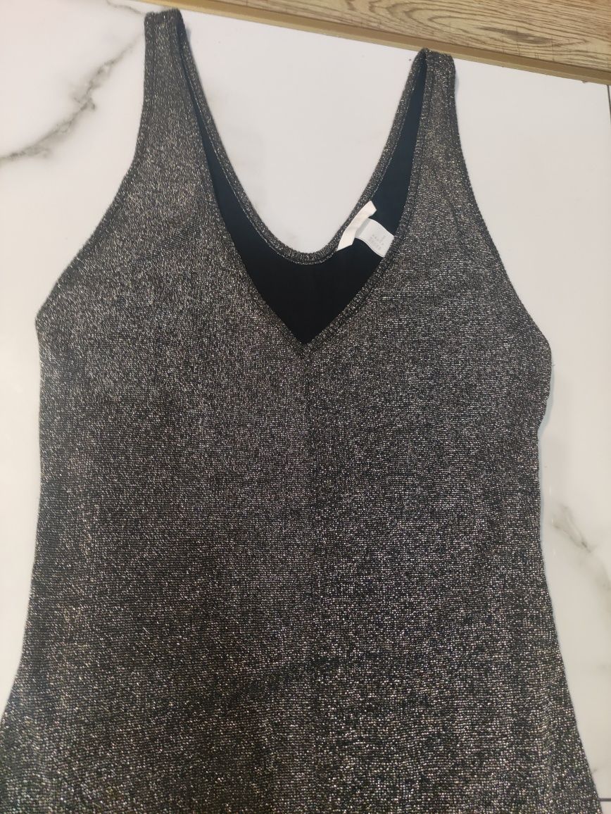 H&M sukienka MIDI ze złotą nitką M rozporek z przodu święta sylwester