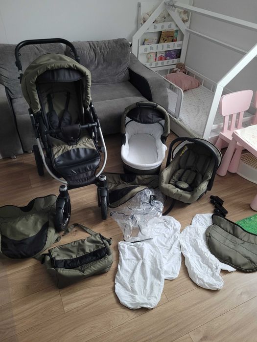Wozek 3w1 z wszystkimi dodatkami ciemny zielony