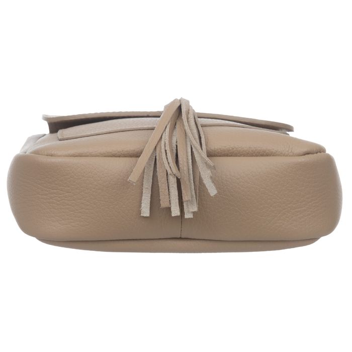 VERA PELLE torebka skórzana listonoszka na ramię z klapą V657 beżowa