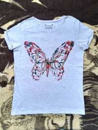 Szara bluzka koszulka t-shirt z motylem 164 motyl