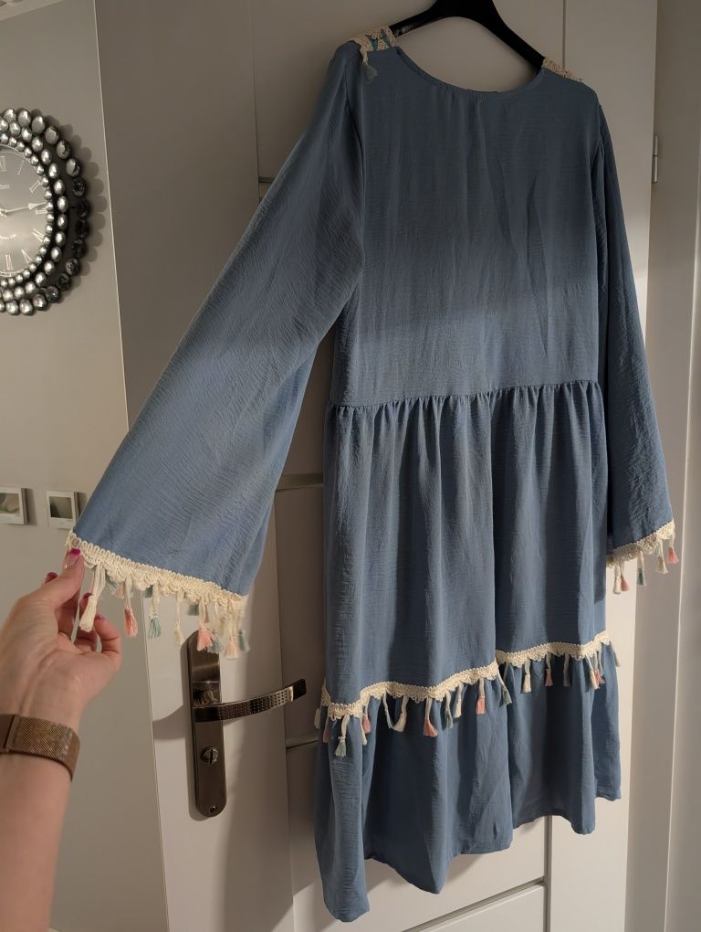 SUKIENKA oversize ciążowa BOHO niebieska NOWA