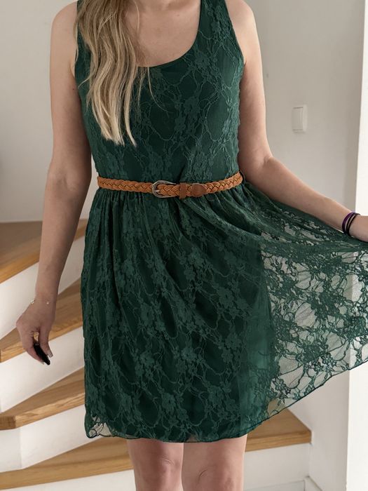 Koronkowa sukienka Apricot z paskiem, lato, wakacje, urlop, nowa,38, M