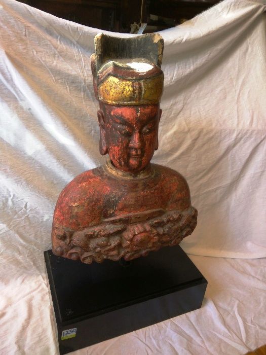 Busto Figura Asiática Madeira Policromada