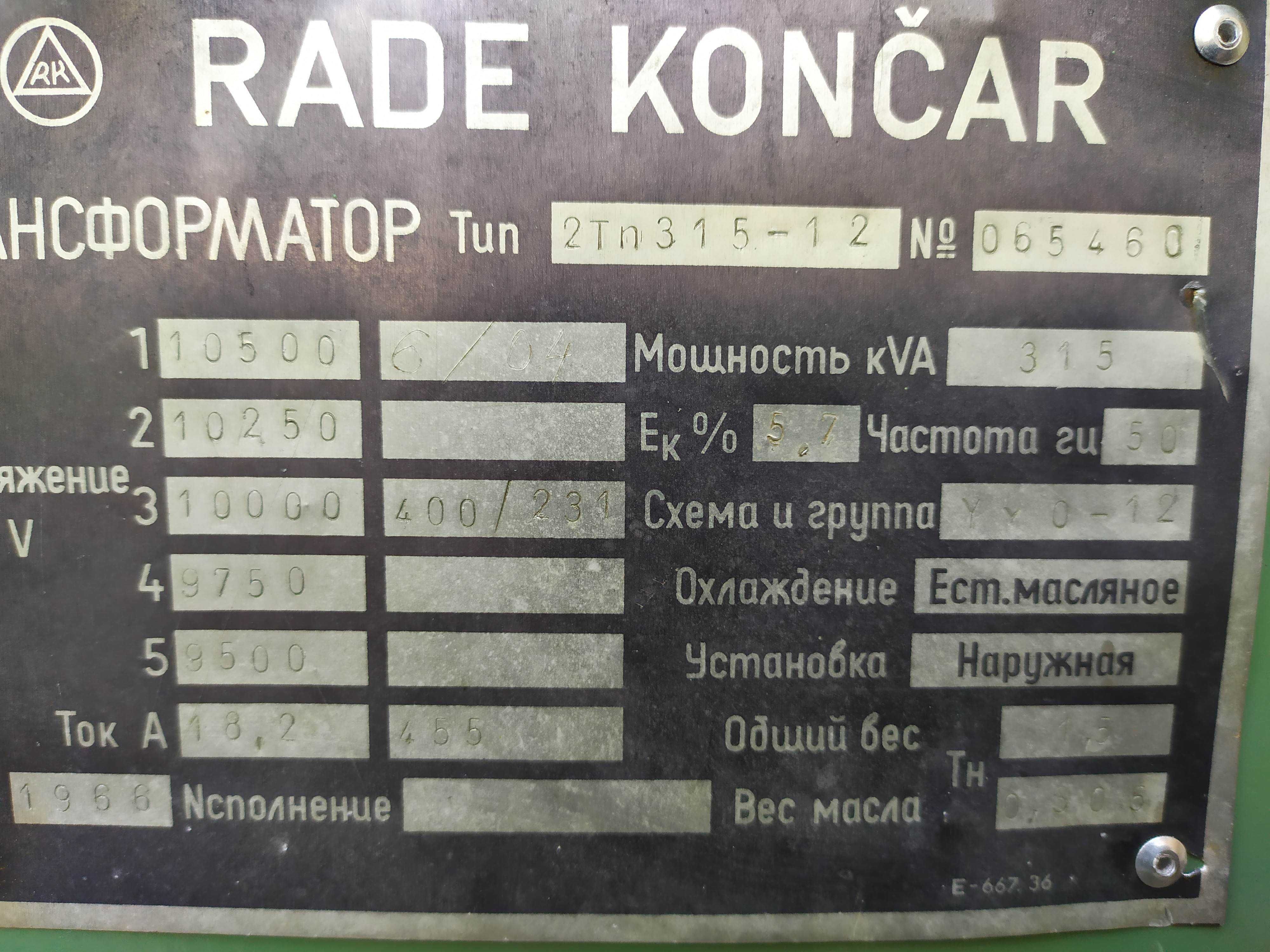Трансформатор силовой ТМ - 315(250)кВА 10/0,4кВ.