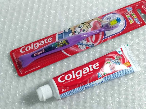 Зубная  мягкая щетка и паста Colgate Доктор заяц для детей от 2 лет