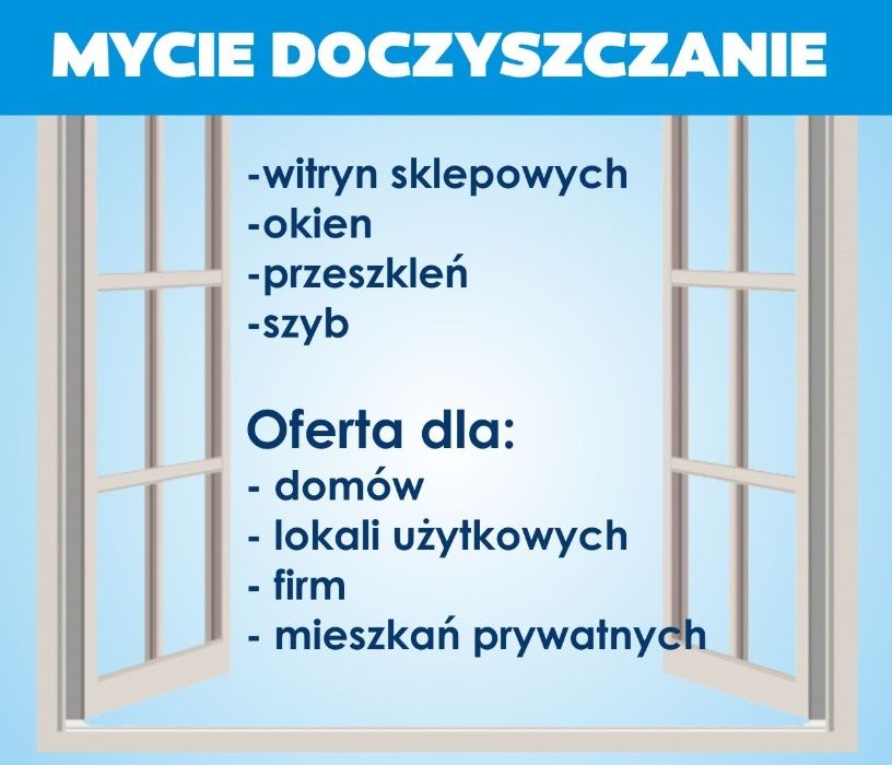 Mycie witryn, szyb, okien, przeszkleń, loggie