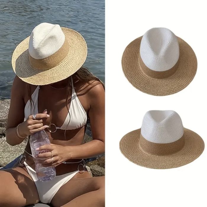 Стильний солом'яний капелюх-федора двоколірний 56-58 см