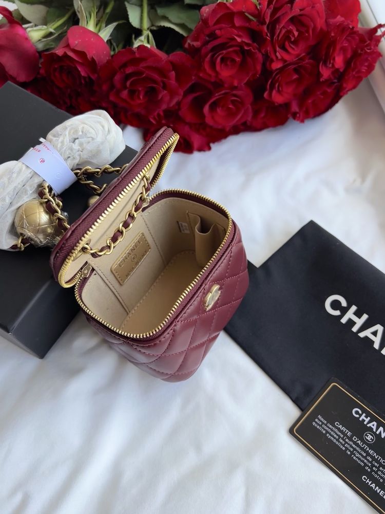 Сумка Chanel Vanity Mini шкіра | бордова | золота фурнітура