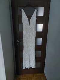 Piękna biała suknia ślubna rybka cekiny 36