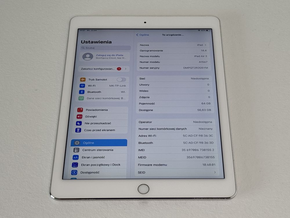 iPad Air 2 (A1567) 64GB - Cellular (LTE) - faktura VAT 23%