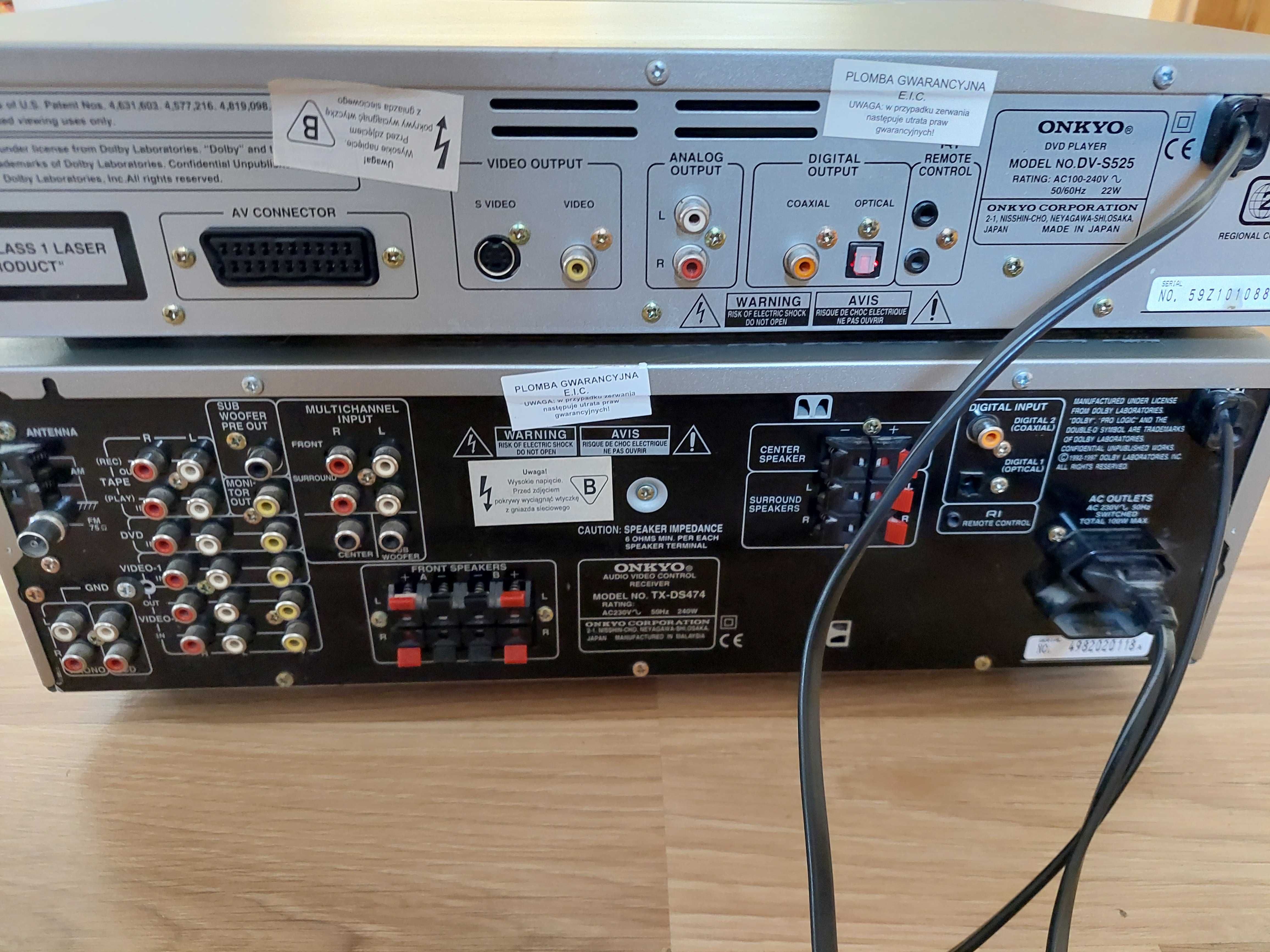 ONKYO odtwarzacz DVD(CD) DV-S525 + kontroler AUDIO/VIDEO TX-DS747
