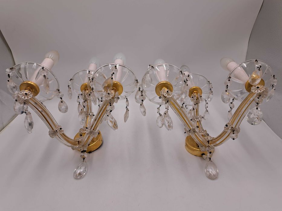 Kinkiet mosiężny kryształowy Maria Teresa 3-ramienny okrągły szyld