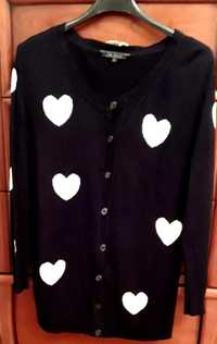Czarny w białe serduszka sweterek r.XL Top Secret