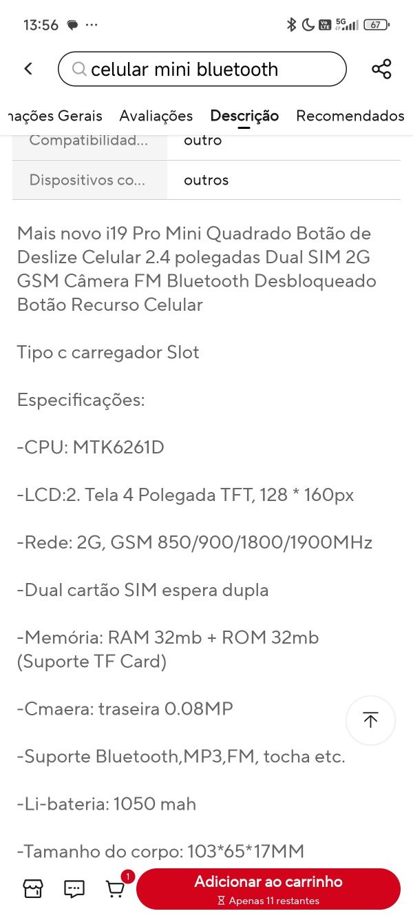 I19PRO (telemóvel pequeno)