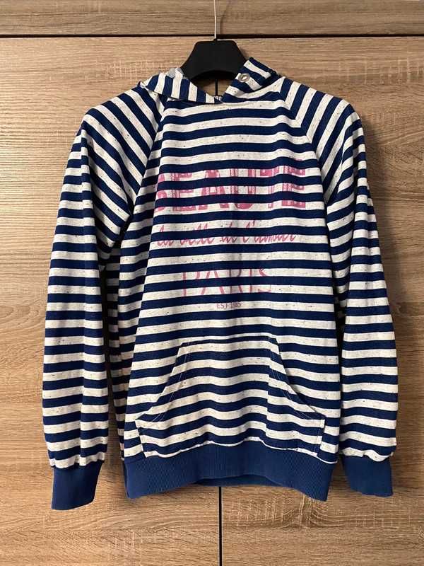 Bluza w paski z kapturem bawełniana ciepła M oversize damska