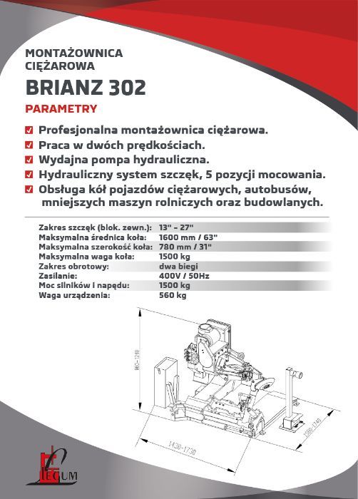 Montażownica ciężarowa do kół BRIANZ 302 / PROMOCJA, WŁOSKA