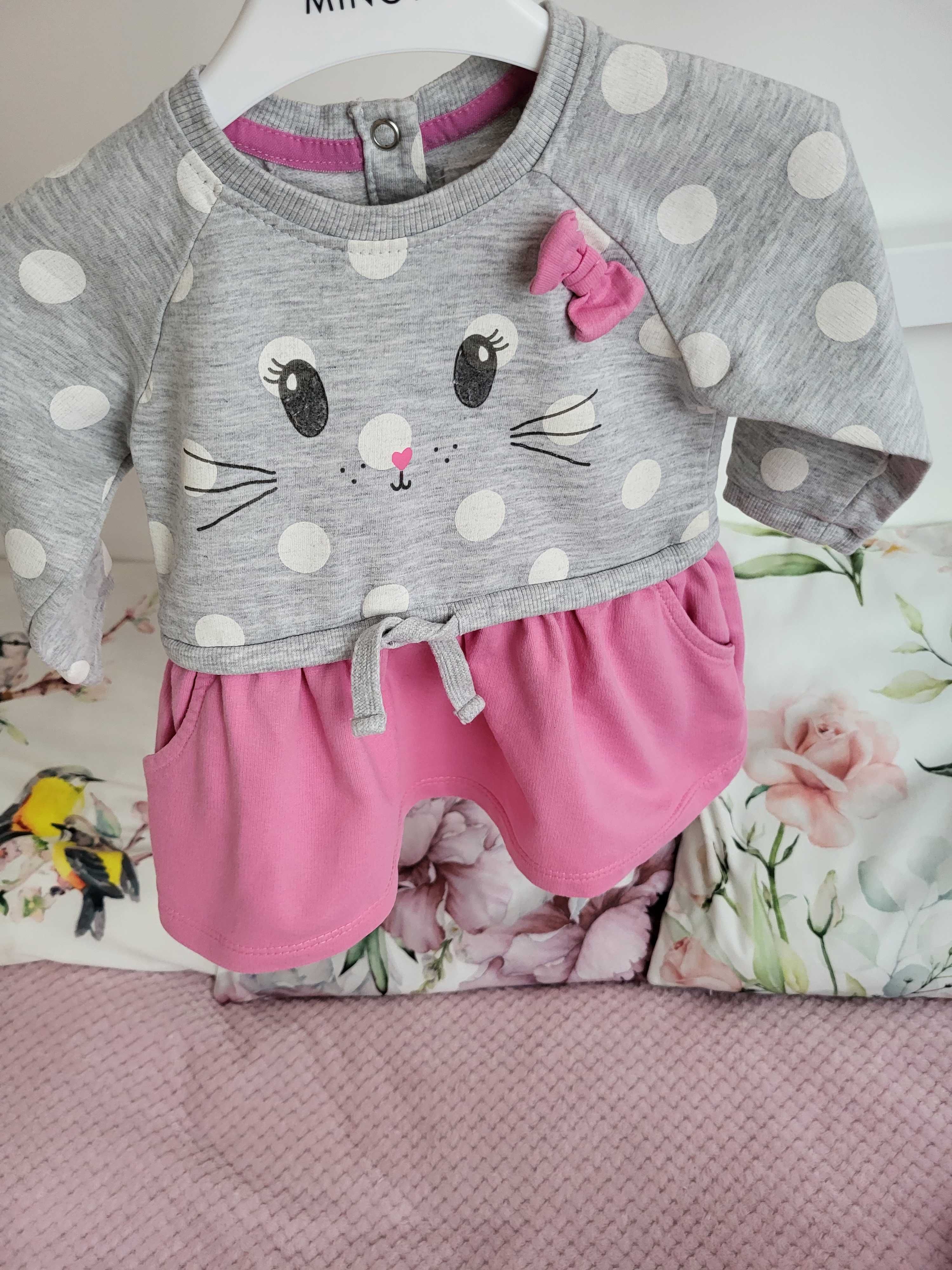 Sukienka niemowlęca, szaro - różowa, rozmiar 62