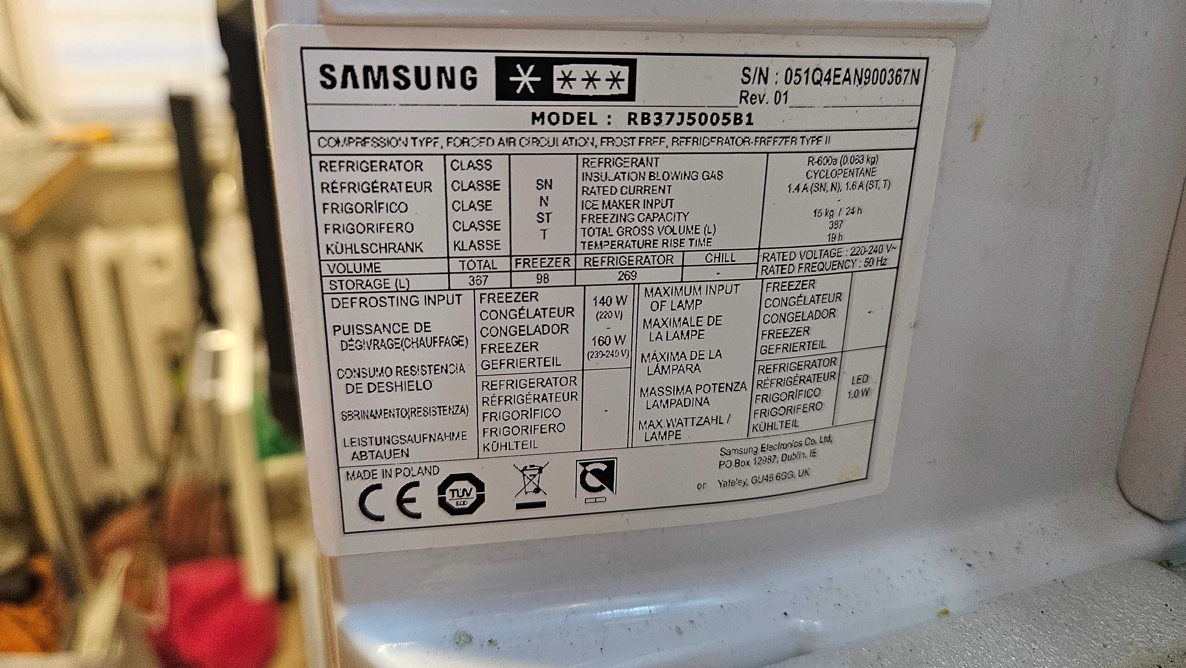 Lodówka Samsung RB37J5005B1 wyskowa 2m no-frost bezszronowa invenrter