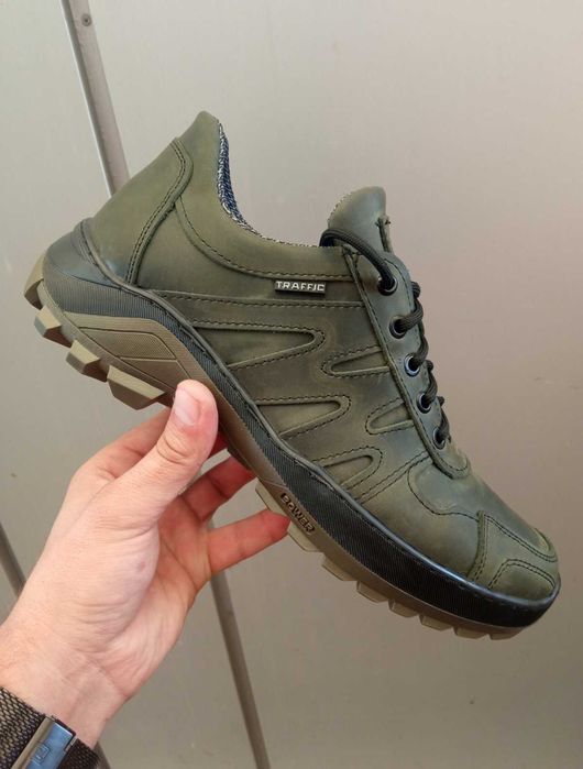 Кожаные прошитые мужские койот хаки черные кроссовки на мембране!!!