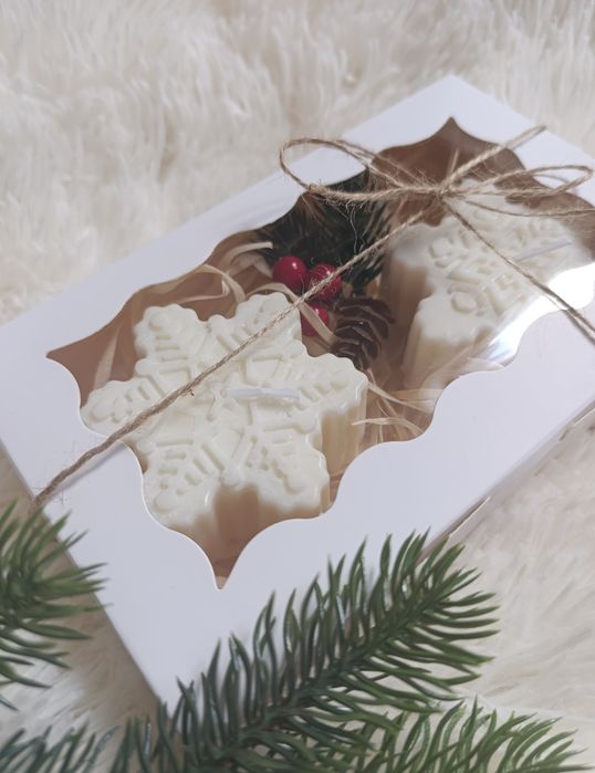 Świeczki sojowe śnieżynki gwiazdki święta Bożego Narodzenia