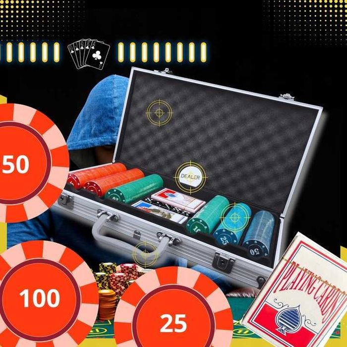 ZESTAW DO POKERA 300 ŻETONÓW Żetony Gry Poker Chips Set Karty Walizka