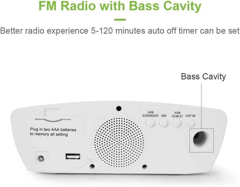 REACHER ACR-3E Radiobudzik FM USB wyświetlacz LCD ściemniacz drzemka